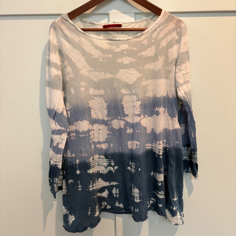 Velvet Graham Spencer Top Womens XL Blue Tie Dye Anthropologie Cotton Pleat Back